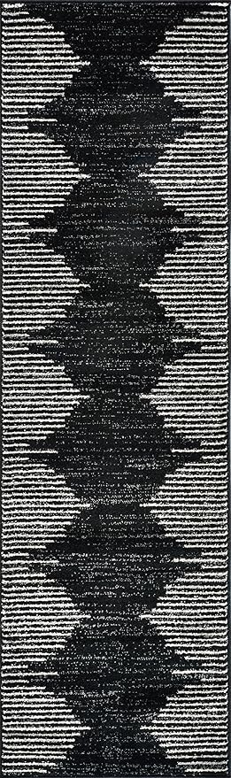 Rugshop Bohemian Stripe Stain Resistant High Traffic Living Room Kitchen Bedroom Dining Home Office Runner Rug 2'7" x 12' Black