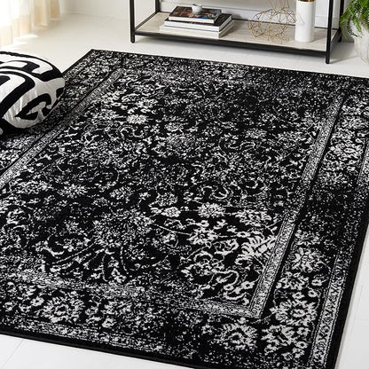 SAFAVIEH Area Rug 4x6 - Adirondack Collection - Black & Ivory, Distressed Vintage Floral Design, Non-Shedding & Easy to Clean, Ideal for Living Room, Bedroom, Dining Space (ADR109Z)