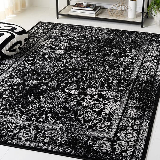 SAFAVIEH Area Rug 3x5 - Adirondack Collection - Black & Ivory, Distressed Vintage Floral Design, Non-Shedding & Easy to Clean, Ideal for Living Room, Bedroom, Dining Space (ADR109Z)