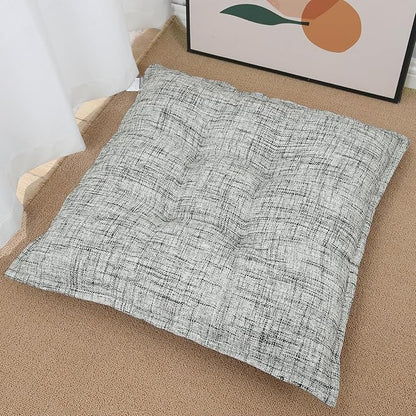 SINSOSSO Large Floor Pillow 22", Thickened Bite-Size Memory Foam Square Non-Slip Cushion for Office Back Support/Indoor Yoga/Chair Seat, Fashionable Color-Blocked Fabric & Washable, White-Gray, 1 PCS