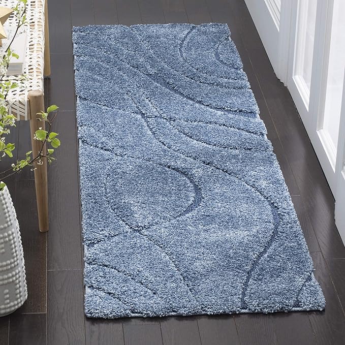 SAFAVIEH Florida Shag Collection Runner Rug - 2'3" x 11', Light Blue & Blue, Non-Shedding & Easy Care, 1.2-inch Thick Ideal for High Traffic Areas in Living Room, Bedroom (SG471-6065)