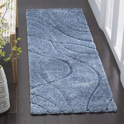 SAFAVIEH Florida Shag Collection Runner Rug - 2'3" x 11', Light Blue & Blue, Non-Shedding & Easy Care, 1.2-inch Thick Ideal for High Traffic Areas in Living Room, Bedroom (SG471-6065)