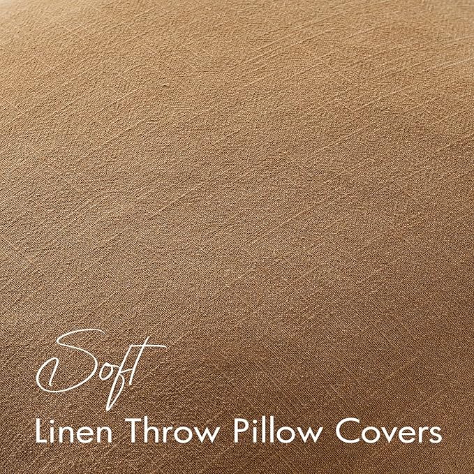 EMEMA Fall Decorative Linen Throw Pillow Covers 22x22 Inch Brown Boho Farmhouse Neutral Couch Throw Pillows for Bed Pack of 2 Accent Pillowcase Modern Sofa Cushion Livingroom Home