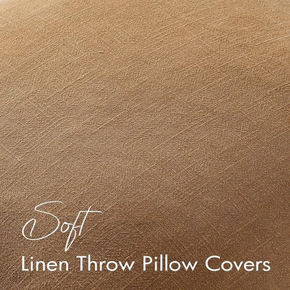 EMEMA Fall Decorative Linen Throw Pillow Covers 22x22 Inch Brown Boho Farmhouse Neutral Couch Throw Pillows for Bed Pack of 2 Accent Pillowcase Modern Sofa Cushion Livingroom Home