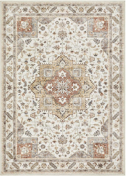 Vintage Living Room Area Rug 10x12 - Large Soft Washable Oriental Traditional Distressed Farmhouse Rugs for Bedroom - Indoor Floor Accent Carpet for Home Office House Decor - Golden Taupe