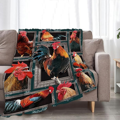 Rooster Throw Blanket - Chicken Farm Animal Decor for Girls Boys Women Men Kids Adults - Soft Warm Cozy Fleece for Couch Sofa Bed 50"x40"