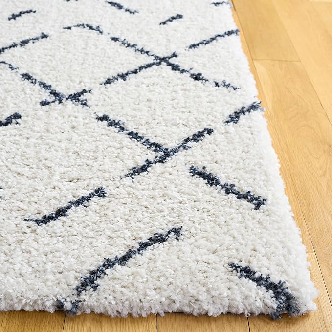 SAFAVIEH Arizona Shag Collection Area Rug - 6'7" x 9'2", Ivory & Slate, Moroccan Boho Design, Non-Shedding & Easy to Clean, Ideal for Living Room, Bedroom, Dining Space (ASG743M)
