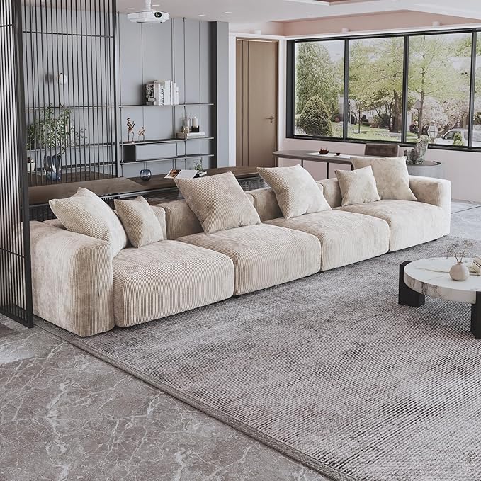 JACH 181" Oversized Modular Sectional Sofa, Deep 4-Seats Sectional Couch, Huge Plus Convertible Soft Sofas, Corduroy Minimalist Couches for Living Room, Office, Apartment, Beige