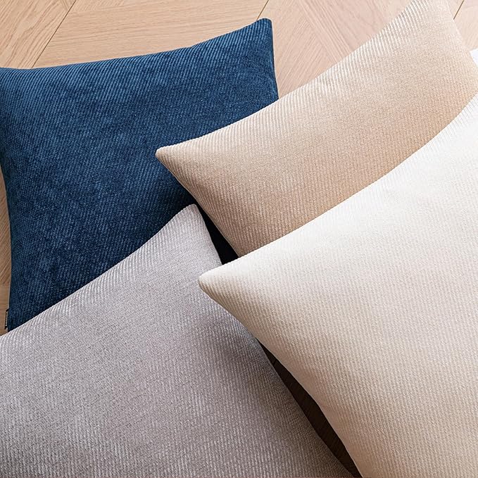 a moment Pack of 2 Decorative Chenille Throw Pillow Covers with Twill Cushion Covers for Sofa Living Room Couch Bed 16x16 Inch Grey