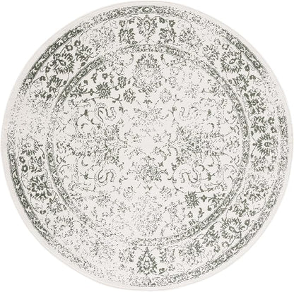 SAFAVIEH Adirondack Collection Area Rug - 6' Round, Ivory & Dark Green, Distressed Vintage Floral Design, Non-Shedding & Easy to Clean, Ideal for Living Room, Bedroom, Dining Space (ADR109X)