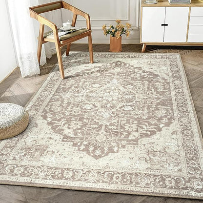 Bloom Rugs Washable Non-Slip 3' x 5' Rug - Light Brown Traditional Medallion Area Rug for Living Room, Bedroom, Dining Room, and Kitchen - Exact Size: 3' x 5'