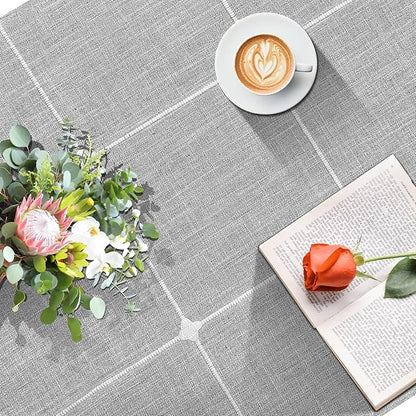 Coffee Table Cloth, Coffee Table Cover with Pockets and Tassel,Grey Grid for Living Room Small Rectangle Tablecloths Washer Dryer Fridge Top Dust Cover,Easy Care Machine Washable