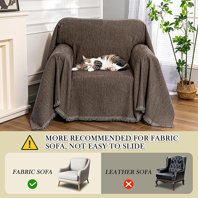 MEETSKY Oversized Chair Cover Small Couch Cover Armchair Sofa Cover for Dog Sofa Throw Cover for Sofa Single Recliner，Chenille Sofa Slipcovers for Pets Thick Washable, 71" x 91", Dark Chocolate