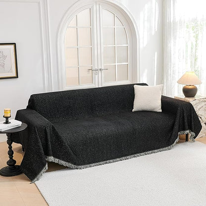 MYSKY HOME Black Couch Cover for 2 Cushion Sofa, Sectional L Shape Throw, Super Soft Washable Pet Cover, 71"x118"