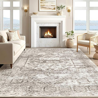 Vintage Living Room Area Rug 8x10 - Large Soft Washable Oriental Traditional Distressed Farmhouse Rugs for Bedroom - Indoor Floor Accent Carpet for Home Office House Decor - Distressed Brown
