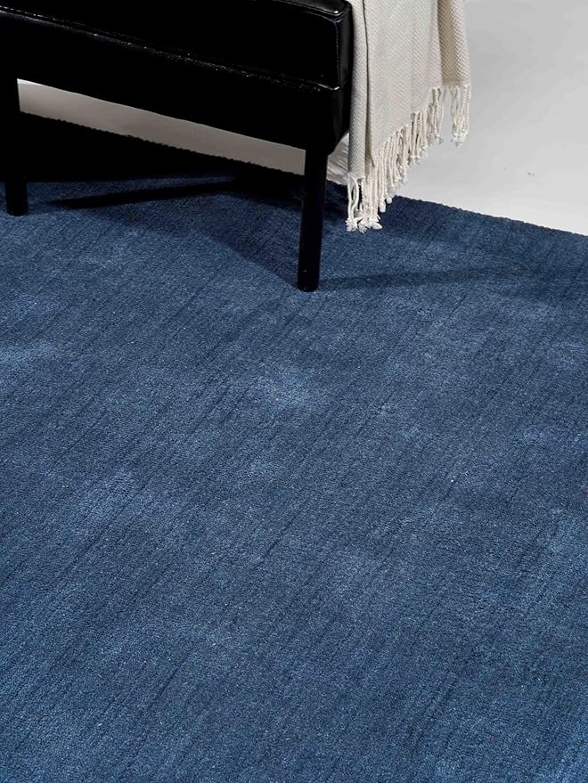 Rugsotic Carpets Hand Knotted Gabbeh Wool 5'x8' Area Rug Solid Blue L00111