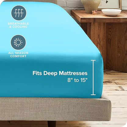 Bare Home 2-Pack Fitted Bottom Sheets Twin - Premium 1800 Ultra-Soft Wrinkle Resistant Microfiber - Deep Pocket (Twin, Aqua)