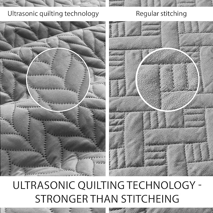 IR Imperial Rooms California King Quilt Bedding Set Size (118"x106") + 2 Pillow Shams (20" x 36"+ 2") - 3 Pcs All Season Reversible Microfiber Coverlet Embossed Quilt Bedspread (Grey)