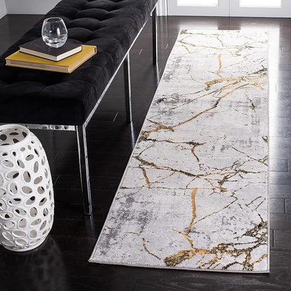 SAFAVIEH Amelia Collection Runner Rug - 2' x 16', Grey & Gold, Modern Abstract Design, Non-Shedding & Easy Care, Ideal for High Traffic Areas in Living Room, Bedroom (ALA293G)