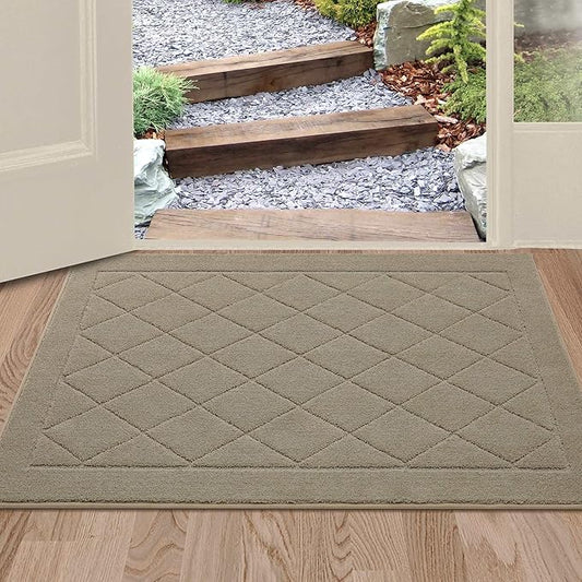 BEQHAUSE Dirt Trapper Door Mat 24" x 36", Doormat Non-Slip Entryway Rugs Washable, Dog Door Mat Stain Resistant and Absorbent Welcome Floor Mat for Front Back Door, Muddy Wet Shoes & Paws, Beige