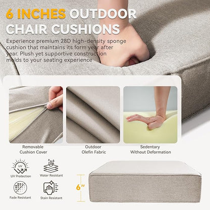 Outdoor Cushion Set for Furniture Patio Furniture, UV Resistant, Water Resistant - 6 Inch Thick Foam Garden Cushions– 24x24 Inch Patio Seat Covers for Chair/Sofa/Couch | Beige | 9-Pack |