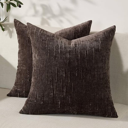 Set of 2 Soft Textured Throw Pillow Covers 20x20, Invisible Zipper Neutral Cushion Cases, Easy - Care Decorative Farmhouse Decor for Living Room Couch (Dark Brown, 20" x 20" (Pack of 2))