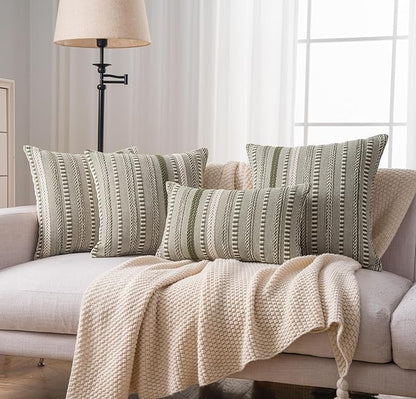 Boho Throw Pillow Covers 22x22 Inch Set of 2, Farmhouse Decorative Couch Pillow Cases, Green Accent Pillows of Bed, Sofa Bedroom Living Room Home Decor Cushion Cover