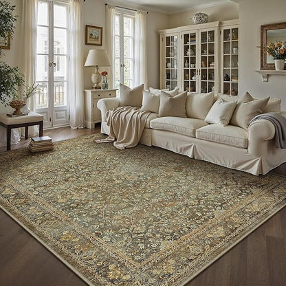 Area Rug 6x9 Brown Living Room Washable Vintage Carpet Non Slip Indoor Retro Traditional Accent Throw Large Rug for Office Bedroom Dining Room Playroom
