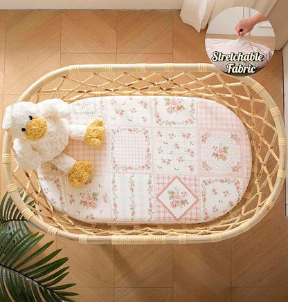 SDY Jersey FloralBassinet Sheets for Baby Girls,32 "x 16 "x 4",2 Pack,Pink Flower Standard Oval/Retangle Bassinet Mattress Sheets for Toddler,Super Soft Breathable
