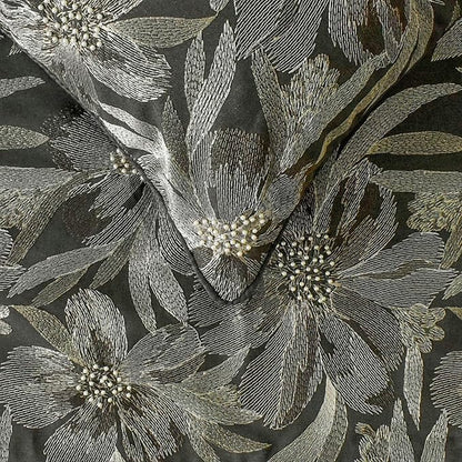The HomeCentric King/Queen/Twin Grey Decorative Bed Runner Queen 74"x18" Bed Runner Without Pillow Cover, Embroidery, Floral, Pearl Bed Scarf on Jacquard Fabric - Liana