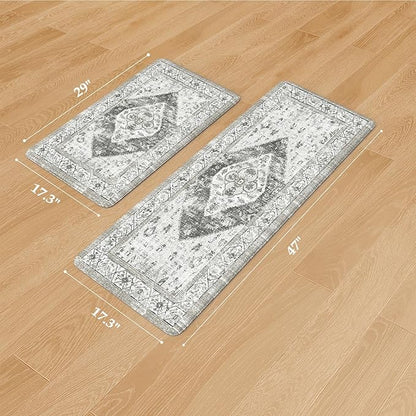 KIMODE Kitchen Rugs and Mats 2PCS Cushioned Anti Fatigue Kitchen Mat Non-Skid Waterproof Kitchen Runner Rug for Kitchen Decor,Floors,Office,Laundry,Grey