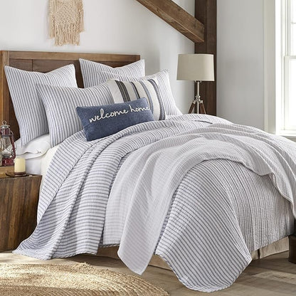 Levtex Home Tobago Stripe Blue Reversible Twin XL/Twin Quilt Set (68x86in) with 1 Pillow Sham (26x20in) - Striped - Blue, White - Cotton Twin Size Quilt Bedding Set - Lightweight, Soft, Pre-Washed