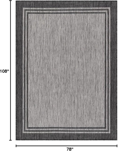 Bordered Outdoor Rug 6x9 Washable Outside Carpet for Indoor Patio Porch Waterproof Easy Cleaning Non Shedding Area Rugs Dark Gray 6 x 9