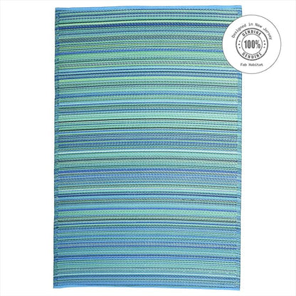 Fab Habitat Striped Outdoor Rug - Waterproof, Fade Resistant, Crease-Free, Reversible - Premium Recycled Plastic - Patio Porch Balcony Deck - Cancun TurquoiseMoss Green - 8x10 ft