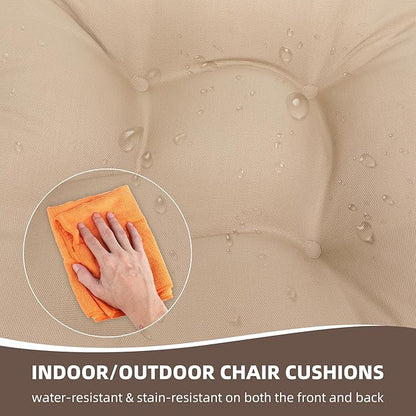 RACE LEAF Outdoor Seat Cushions Set of 2, 17" x 17" Square Patio Cushions, Plump Filling Tufted Water-Resistant Olefin Chair Seat Cushion with Ties for Non-Slip Support, Khaki