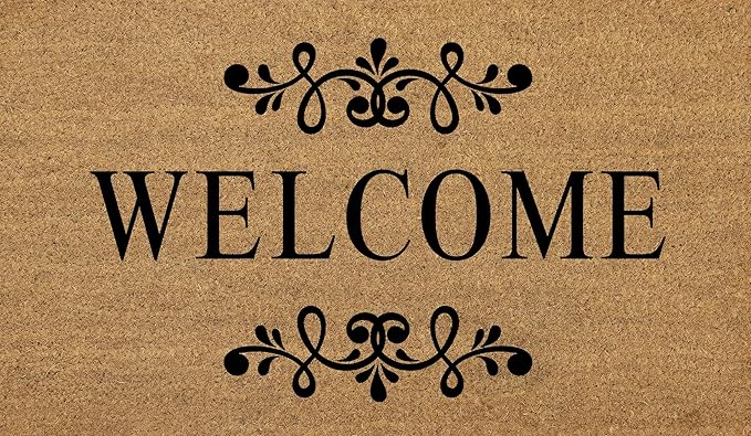 Coir Door Mats 17" X 30", Non-Slip Sturdy, PVC Backed Heavy Duty, Easy to Clean, Ideal for Door Entrance, Patio, Porch, Backyard, Garages, Welcome Floral Border