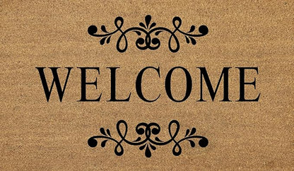Coir Door Mats 17" X 30", Non-Slip Sturdy, PVC Backed Heavy Duty, Easy to Clean, Ideal for Door Entrance, Patio, Porch, Backyard, Garages, Welcome Floral Border
