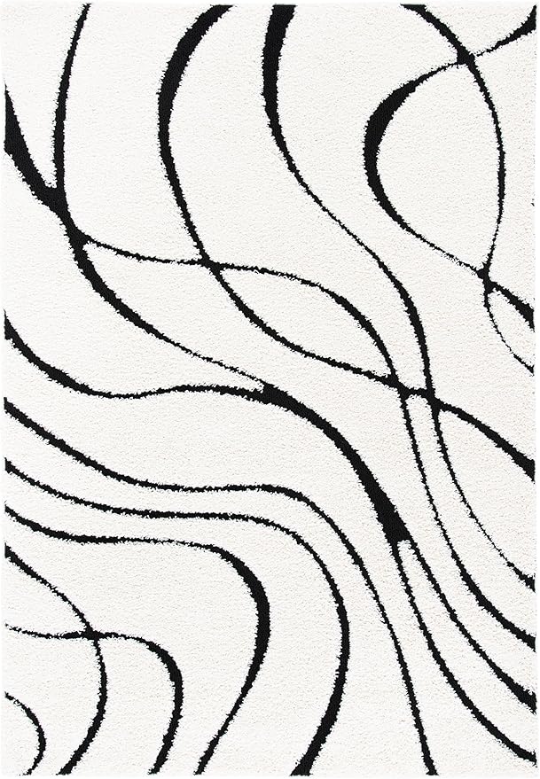 SAFAVIEH Florida Shag Collection Area Rug - 6' x 9', Ivory & Black, Non-Shedding & Easy Care, 1.2-inch Thick Ideal for High Traffic Areas in Living Room, Bedroom (SG471-1290)