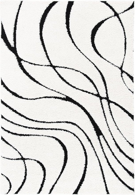 SAFAVIEH Florida Shag Collection Area Rug - 5'3" x 7'6", Ivory & Black, Non-Shedding & Easy Care, 1.2-inch Thick Ideal for High Traffic Areas in Living Room, Bedroom (SG471-1290)