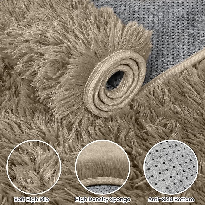 6x9 Area Rugs for Living Room Rug: Soft Fluffy Shag Gray Camel Rugs for Bedroom, Non-Slip Large Fuzzy Plush Rug Indoor Floor Carpet for Nursery Kids Boys Girls Room, Dorms, Playroom, Modern Home Decor