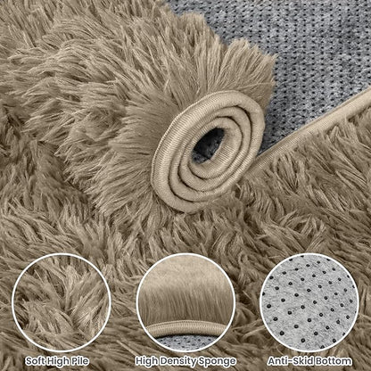 8x10 Area Rugs for Living Room Rug: Soft Fluffy Shag Gray Camel Rugs for Bedroom, Non-Slip Large Fuzzy Plush Rug Indoor Floor Carpet for Nursery Kids Boys Girl Room, Dorms, Playroom, Modern Home Decor
