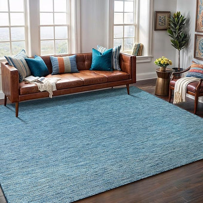Washable Indoor Outdoor Rug Weather Resistant Carpet Modern Solid for Porch Deck Balcony Backyard Patio Rug 8x10 Aqua Blue