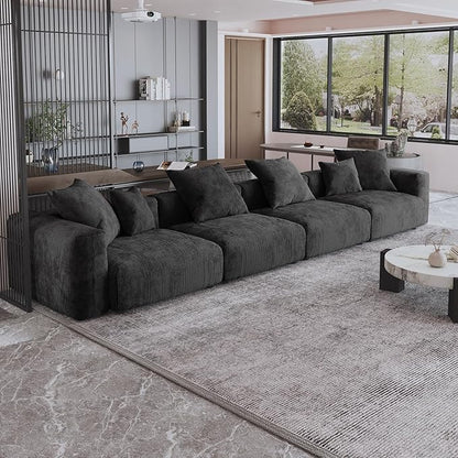 JACH 181" Oversized Corduroy Sectional Couch, Deep 4-Seats Sectional Sofa, Huge Plus Convertible Soft Sofas, Minimalist Modular Couches for Living Room, Office, Apartment, Black