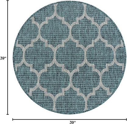 Unique Loom Outdoor Trellis Collection Area Rug (3' 3" Round, Teal/ Gray)