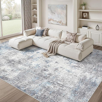 Washable 5X7 Area Rug: Modern Abstract Soft Non-Slip Indoor Rugs Home Decor - Low Pile Stain Resistant Carpet for Living Room Bedroom Dining Room Playroom Office(Blue Grey 5'x7')