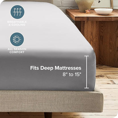 Bare Home 2-Pack Fitted Bottom Sheets Short Queen - Premium 1800 Ultra-Soft Wrinkle Resistant Microfiber - Deep Pocket (Short Queen, Light Grey)