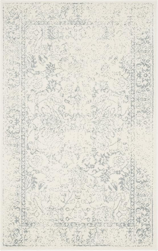 SAFAVIEH Area Rug 3x5 - Adirondack Collection - Ivory & Slate, Distressed Vintage Floral Design, Non-Shedding & Easy to Clean, Ideal for Living Room, Bedroom, Dining Space (ADR109S)