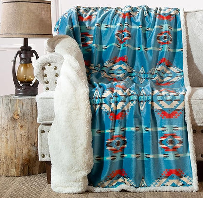 CARSTENS, INC. Ultra Premium Super Soft Plush Sherpa Fleece Oversized Throw Blanket 54" x 68", Turquoise Southwest