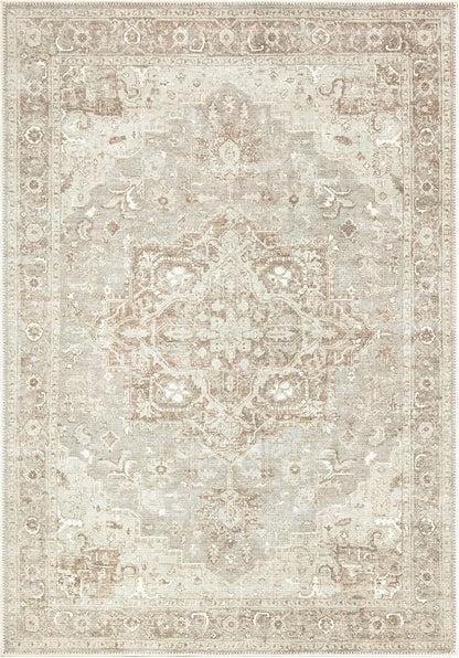 Bloom Rugs Washable Non-Slip 3' x 5' Rug - Beige/Gray Traditional Area Rug for Living Room, Bedroom, Dining Room, and Kitchen - Exact Size: 3' x 5'