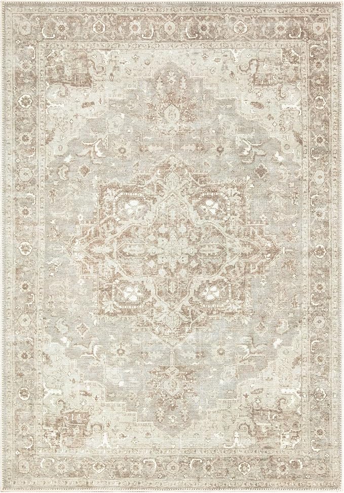 Bloom Rugs Washable Non-Slip 8' x 10' Rug - Beige/Gray Traditional Area Rug for Living Room, Bedroom, Dining Room, and Kitchen - Exact Size: 8' x 10'
